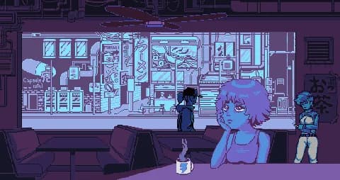 Animated lofi room pixel art scene