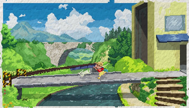 Pixel art environment used to represent artistic level design in Unity